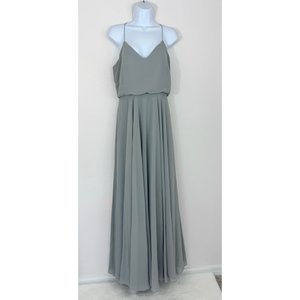 Jenny Yoo Mineral Gray Chiffon Maxi Dress NWT Size 4 ($285 Retail)